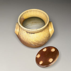 Combed Handled Jar in Yellow Matte & Ash Glazes, 6.5"h (Ben Owen III)