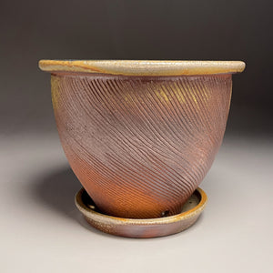 Combed Planter Set in Cobalt & Ash Glaze, 9.5"dia. (Ben Owen III)