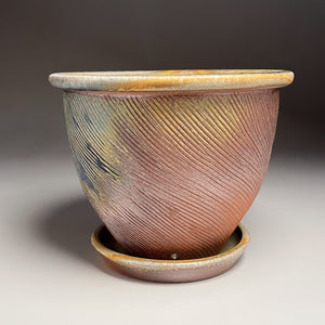 Combed Planter Set in Cobalt & Ash Glaze, 9.5"dia. (Ben Owen III)