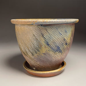 Combed Planter Set in Cobalt & Ash Glaze, 9.5"dia. (Ben Owen III)