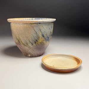 Combed Planter Set in Cobalt & Ash Glaze, 9.5"dia. (Ben Owen III)