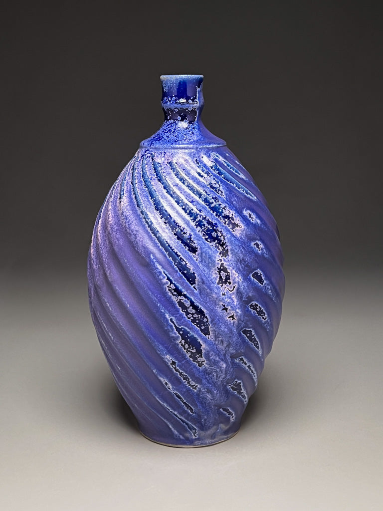 Carved Spiral Bottle in Nebular Purple, 13.25