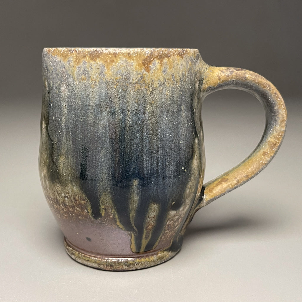 Mug #3 in Cobalt, Yellow Matte, & Ash Glaze, 4.25