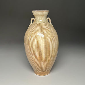 Combed Two-Handled Vase in Copper Penny and Ash Glazes, 13"h (Ben Owen III)