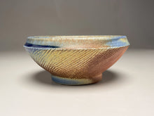 Load image into Gallery viewer, Small Combed Bowl #1 in Ash, Cobalt, &amp; Yellow Matte Glazes, 6&quot;dia. (Tableware Collection)
