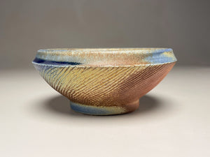 Small Combed Bowl #1 in Ash, Cobalt, & Yellow Matte Glazes, 6"dia. (Tableware Collection)