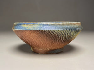 Small Combed Bowl #1 in Ash, Cobalt, & Yellow Matte Glazes, 6"dia. (Tableware Collection)