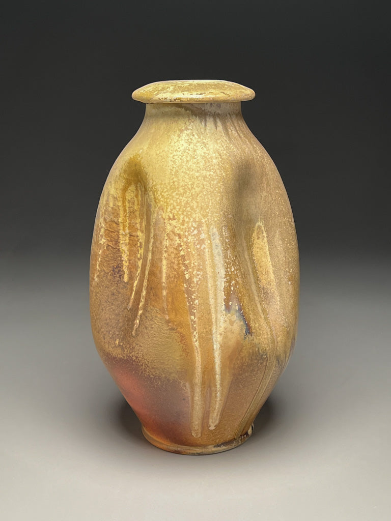 Altered Covered Jar in Yellow Matte and Ash Glazes, 12.75