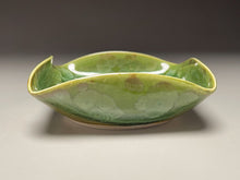 Load image into Gallery viewer, Altered Dish #27 in Lily Pad Green Crystalline, 5&quot;dia (Juliana Owen)
