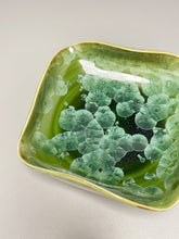 Load image into Gallery viewer, Altered Dish #27 in Lily Pad Green Crystalline, 5&quot;dia (Juliana Owen)
