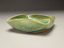 Load image into Gallery viewer, Altered Dish #28 in Lily Pad Green Crystalline, 5&quot;dia (Juliana Owen)
