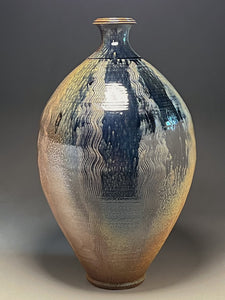 Combed Bottle in Cobalt, Ash and Salt Glaze, 33"h (Pots From The Past)