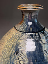 Load image into Gallery viewer, Combed Bottle in Cobalt, Ash and Salt Glaze, 33&quot;h (Pots From The Past)
