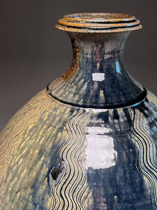 Combed Bottle in Cobalt, Ash and Salt Glaze, 33"h (Pots From The Past)