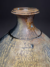 Load image into Gallery viewer, Combed Bottle in Cobalt, Ash and Salt Glaze, 33&quot;h (Pots From The Past)
