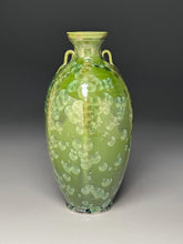 Load image into Gallery viewer, Two-Handled Ribbed Vase in Lily Pad Green Crystalline, 12.75"h (Ben Owen III)
