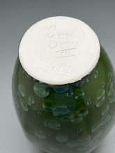 Load image into Gallery viewer, Two-Handled Ribbed Vase in Lily Pad Green Crystalline, 12.75"h (Ben Owen III)

