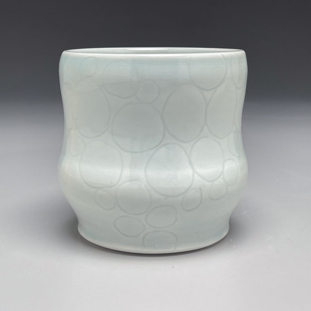 Cup #1 in Blue Celadon with Carved Designs 3.5
