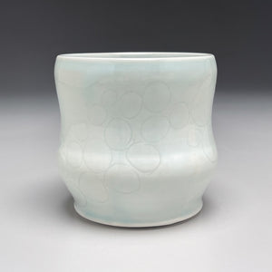 Cup #1 in Blue Celadon with Carved Designs 3.5"h. (Elizabeth McAdams)