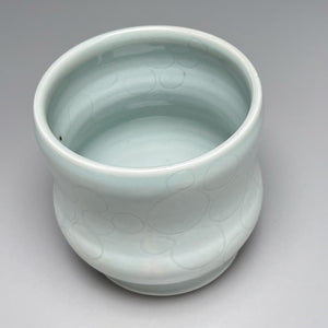 Cup #1 in Blue Celadon with Carved Designs 3.5"h. (Elizabeth McAdams)