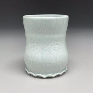 Cup #2 in Blue Celadon with Carved Designs 4"h. (Elizabeth McAdams)