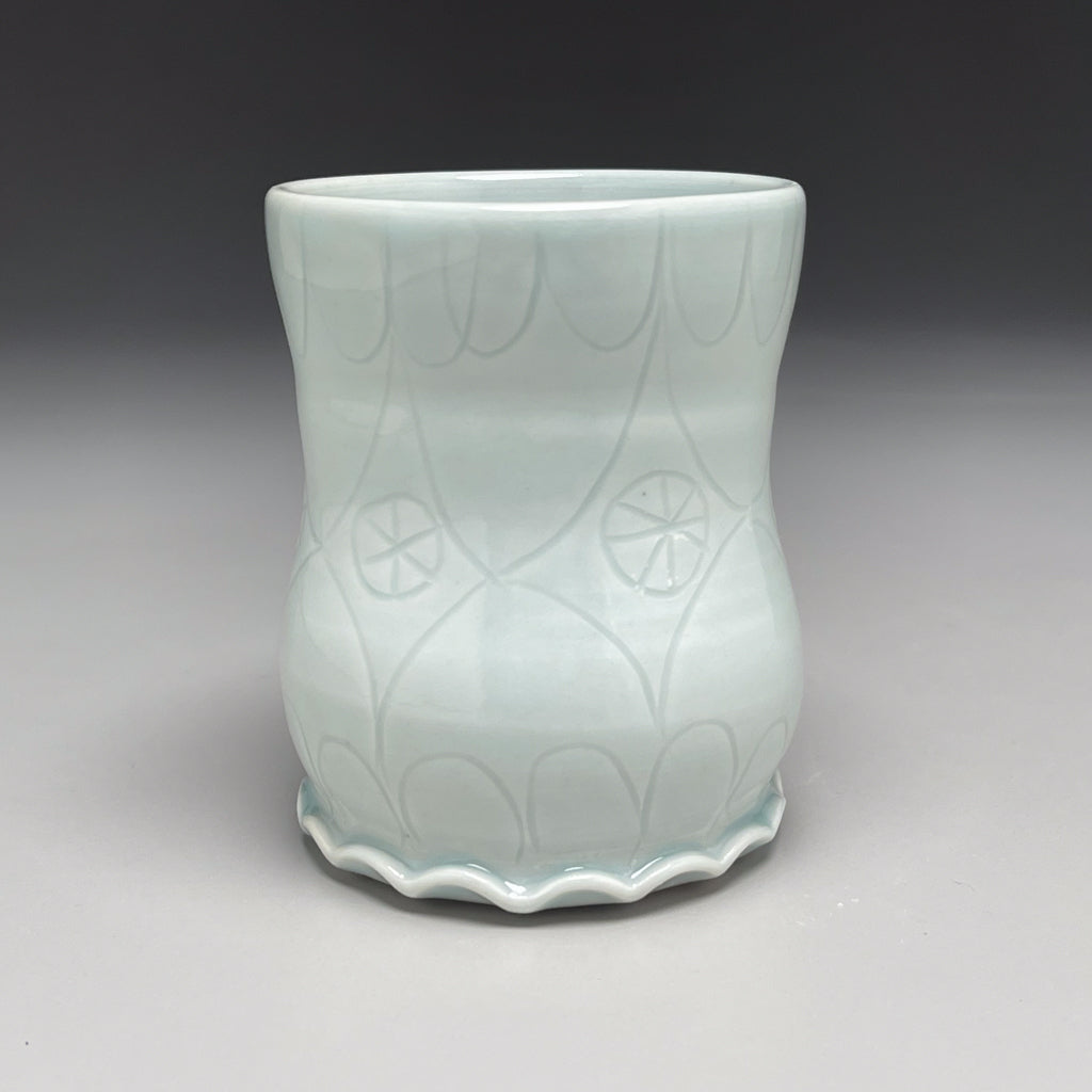Cup #2 in Blue Celadon with Carved Designs 4