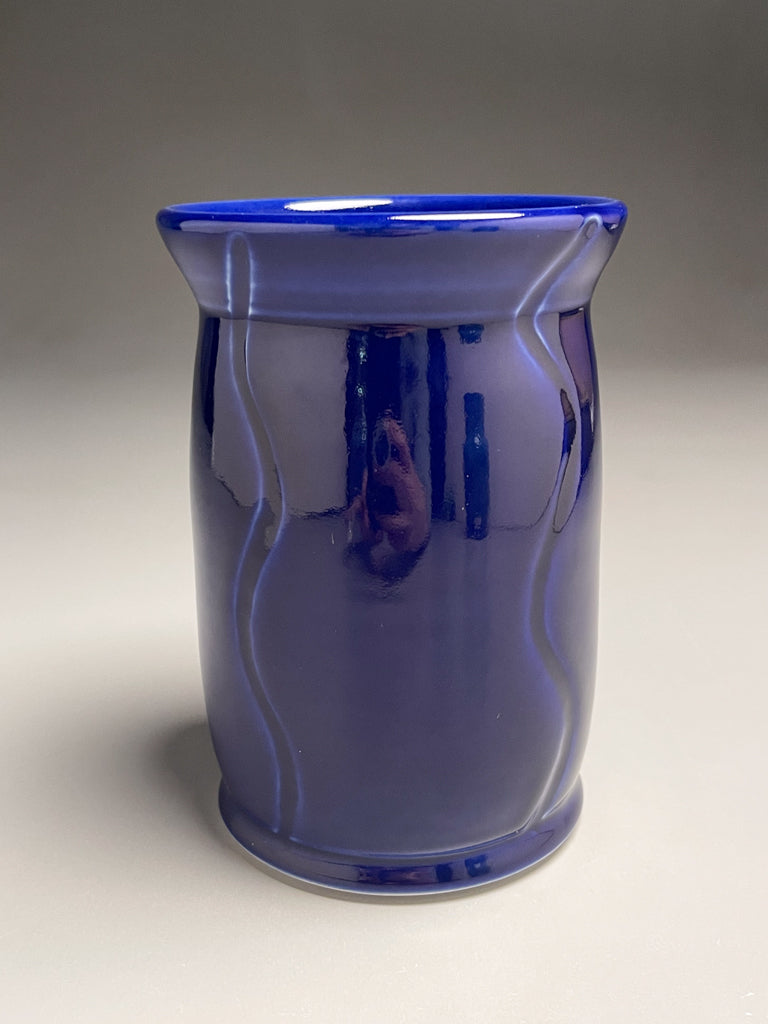 Carved Flower Vase #1 in Cobalt Blue, 6