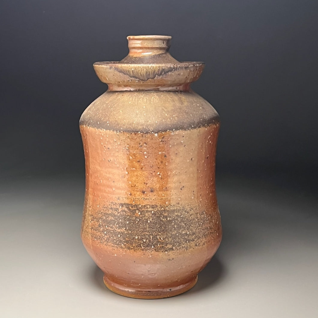 Covered Jar in Copper Penny and Ash Glazes, 15.5
