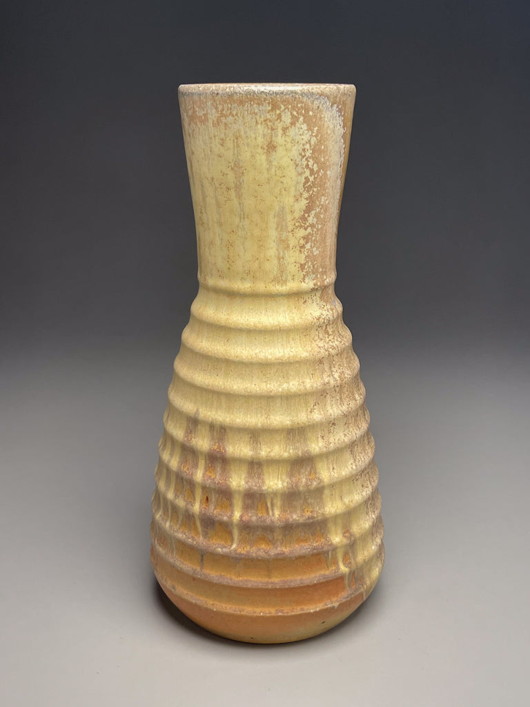 Carved Flower Vase in Pumpkin Glaze, 12.5