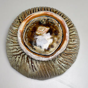 Coil Built Bowl with Carved Design in  Green Celadon Glaze, 8"d. (Elizabeth McAdams)