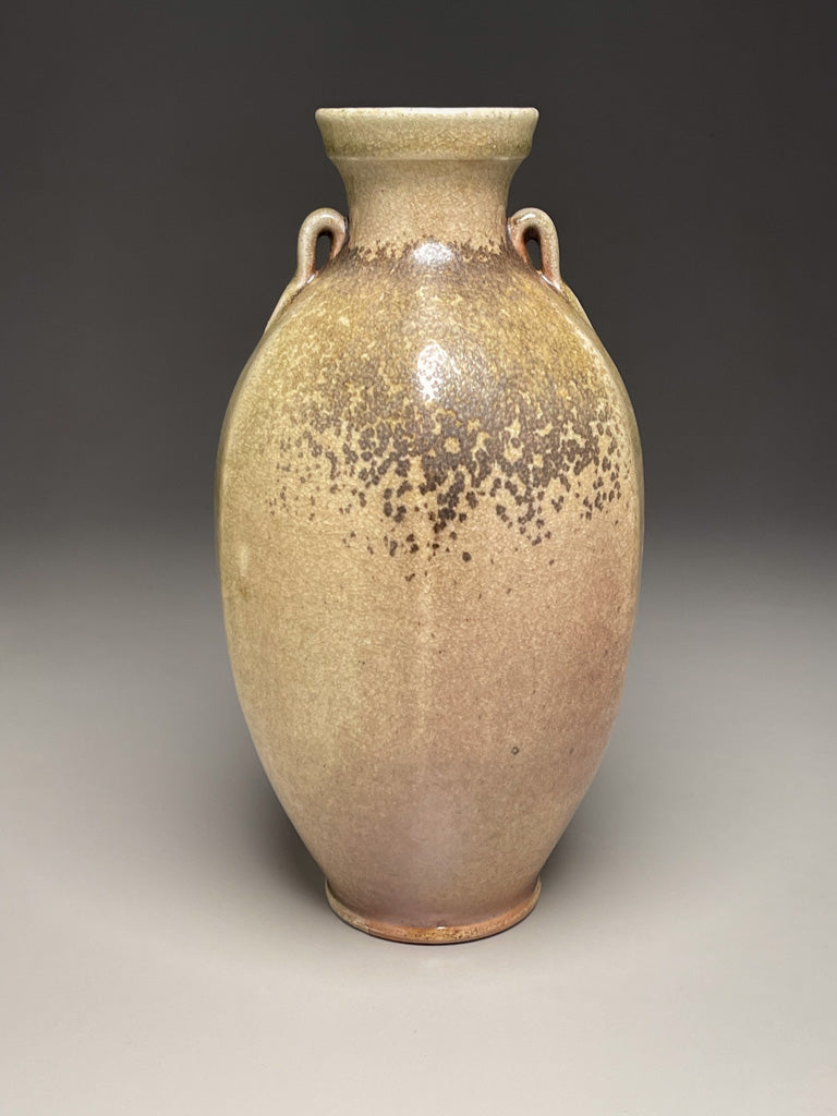 Two-Handled Ribbed Vase in Copper Penny and Ash Glazes, 13