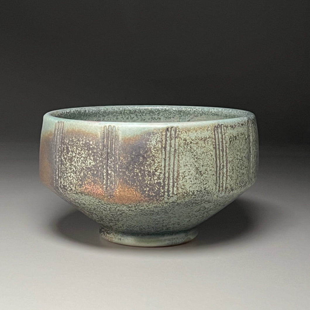 Beveled, Carved Bowl in Patina Green, 8