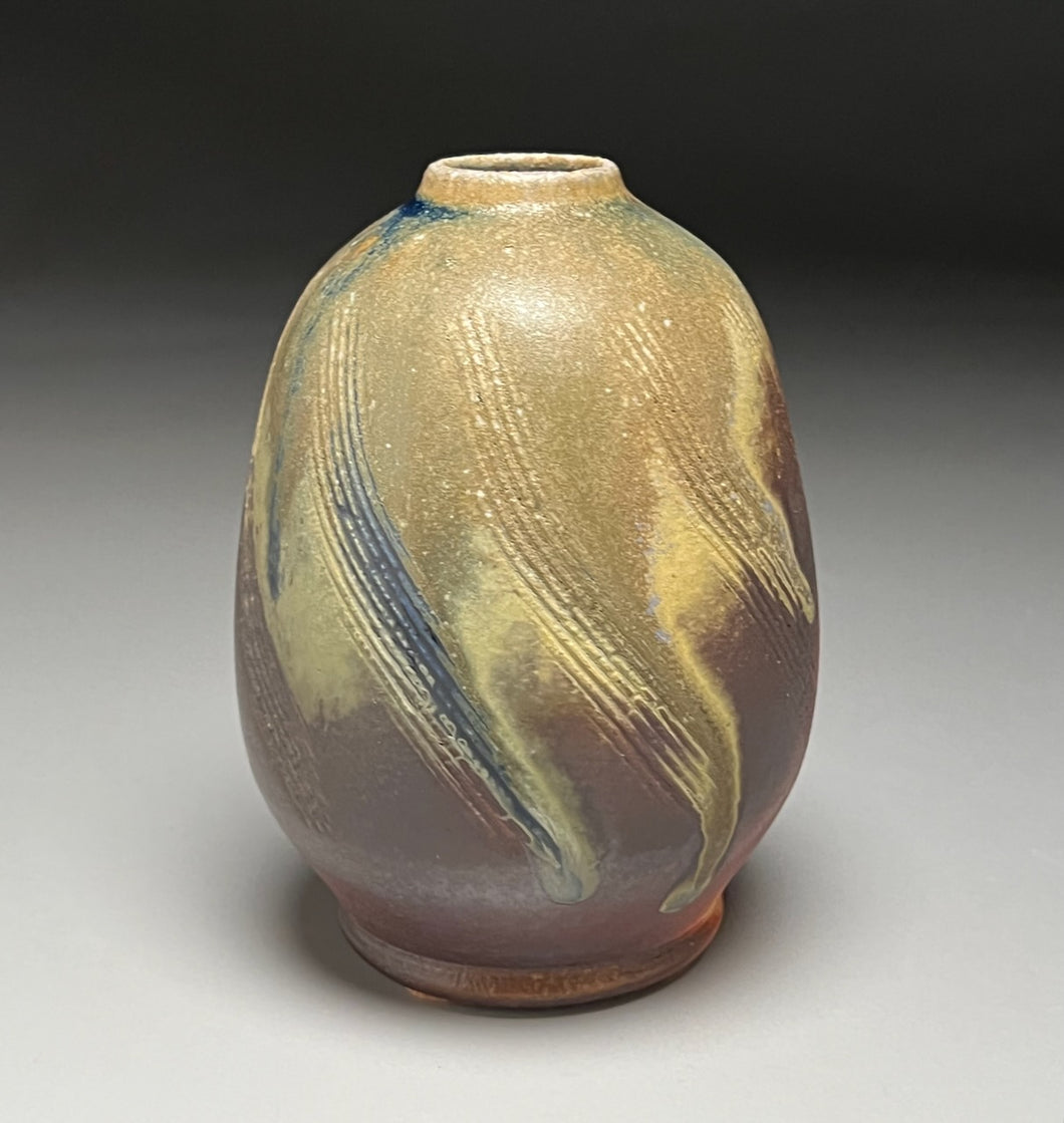 Combed Pear Vase in Multi-Layered Glazes, 4.75