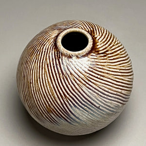 Combed Exaggerated Egg Vase in Ash Glaze, 4.25"h (Ben Owen III)