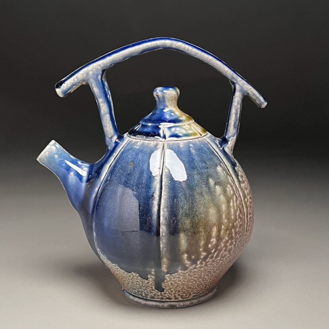 Melon Teapot #2 with Post-and-Lintel Handle in Multi-Layered Glazes, 9
