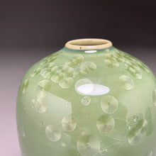Load image into Gallery viewer, Egg Vase #3 in Lily Pad Green Crystalline, 5.75&quot;h (Ben Owen III)
