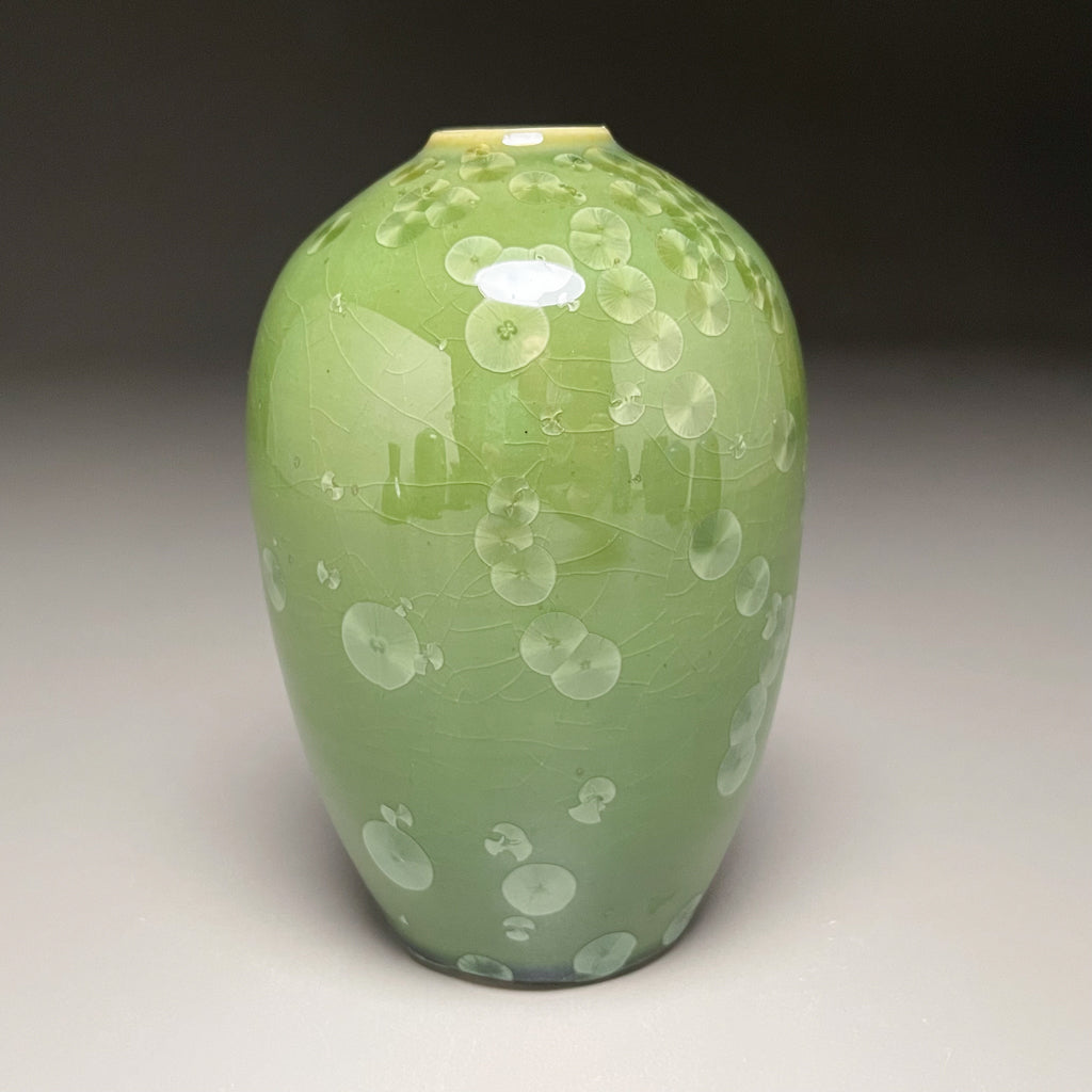 Egg Vase #2 in Lily Pad Green Crystalline, 5.5