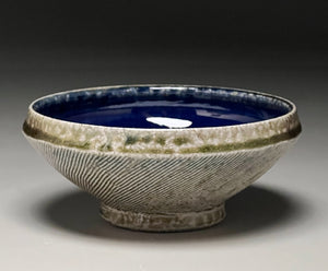 Bowl with Combed Lines in Salt and Cobalt Glazes, 5.5"dia. (Tableware Collection)