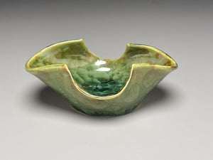 Small Altered Dish #1 in Lily Pad Green Crystalline, 5" x 3.75"dia (Juliana Owen)