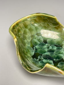 Small Altered Dish #1 in Lily Pad Green Crystalline, 5" x 3.75"dia (Juliana Owen)