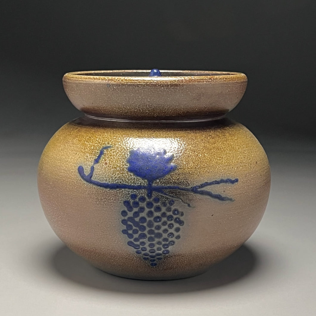 Lidded Jar in Salt Glaze with Cobalt Grapevine, 6