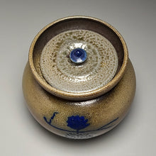 Load image into Gallery viewer, Lidded Jar in Salt Glaze with Cobalt Grapevine, 6&quot;h (Ben Owen Sr.)
