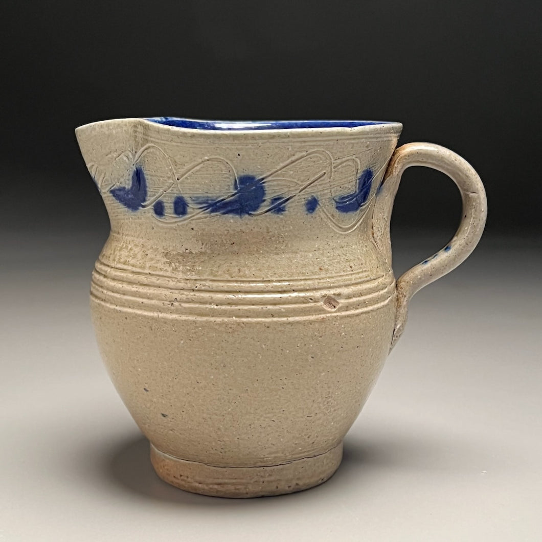 Small Pitcher in Salt Glaze with Cobalt, 4.75