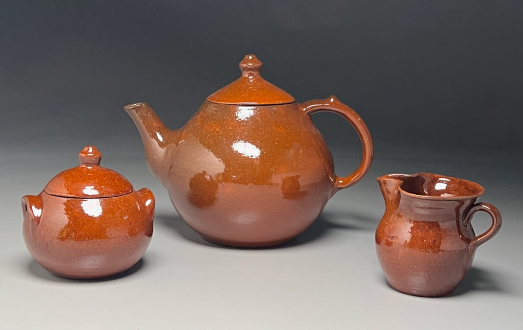 Three-Piece Tea Set in Orange Glaze, (Ben Owen Sr.)