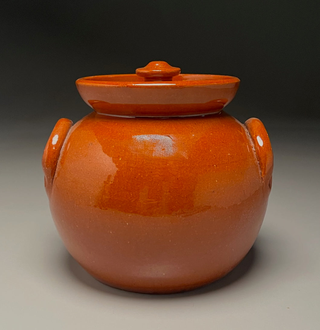 Lidded Bean Pot in Orange Glaze, 6.25