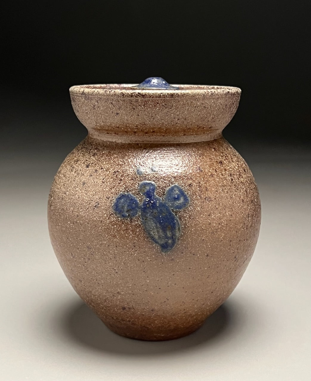 Honey Pot in Salt Glaze with Cobalt Bee, 5.25