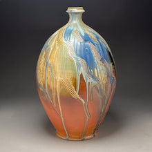Load image into Gallery viewer, Combed Bottle in Cobalt, Yellow Matte and Salt Glaze, 23.5&quot;h (Ben Owen III)
