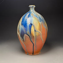 Load image into Gallery viewer, Combed Bottle in Cobalt, Yellow Matte and Salt Glaze, 23.5&quot;h (Ben Owen III)
