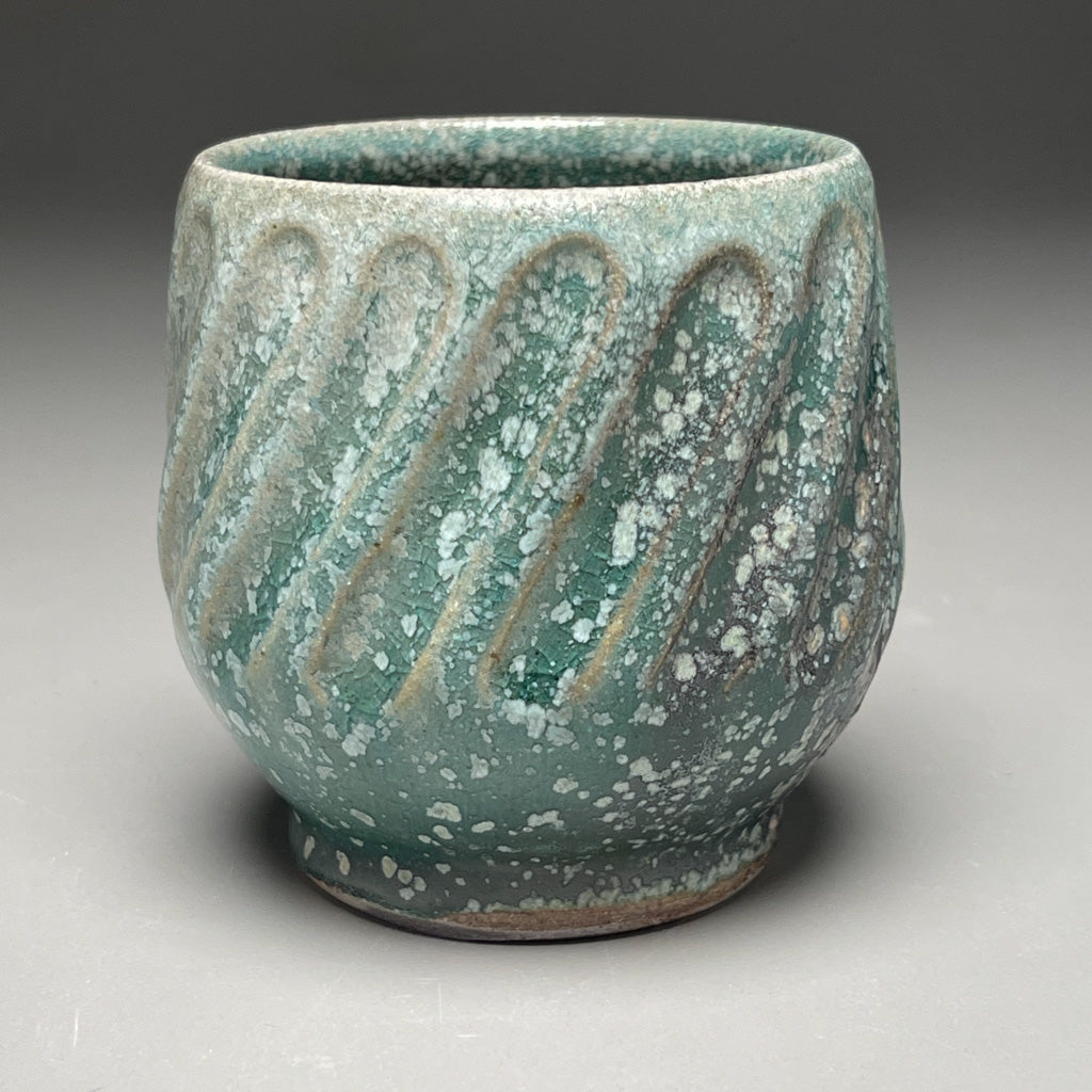 Carved Cup #3 in Patina Green, 3.75