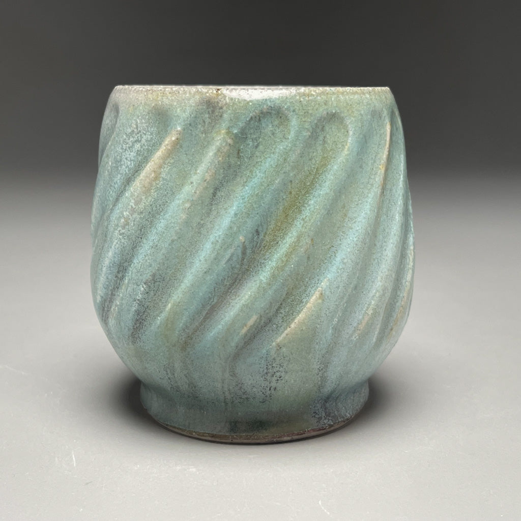 Carved Cup #4 in Patina Green, 3.75